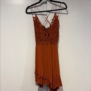 Free People Asymmetrical Rust Dress with Lace